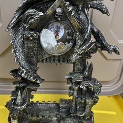 Large Gothic  Dragon Overlord Guarding Castle Pendulum Table Clock Statue 13" RARE!!