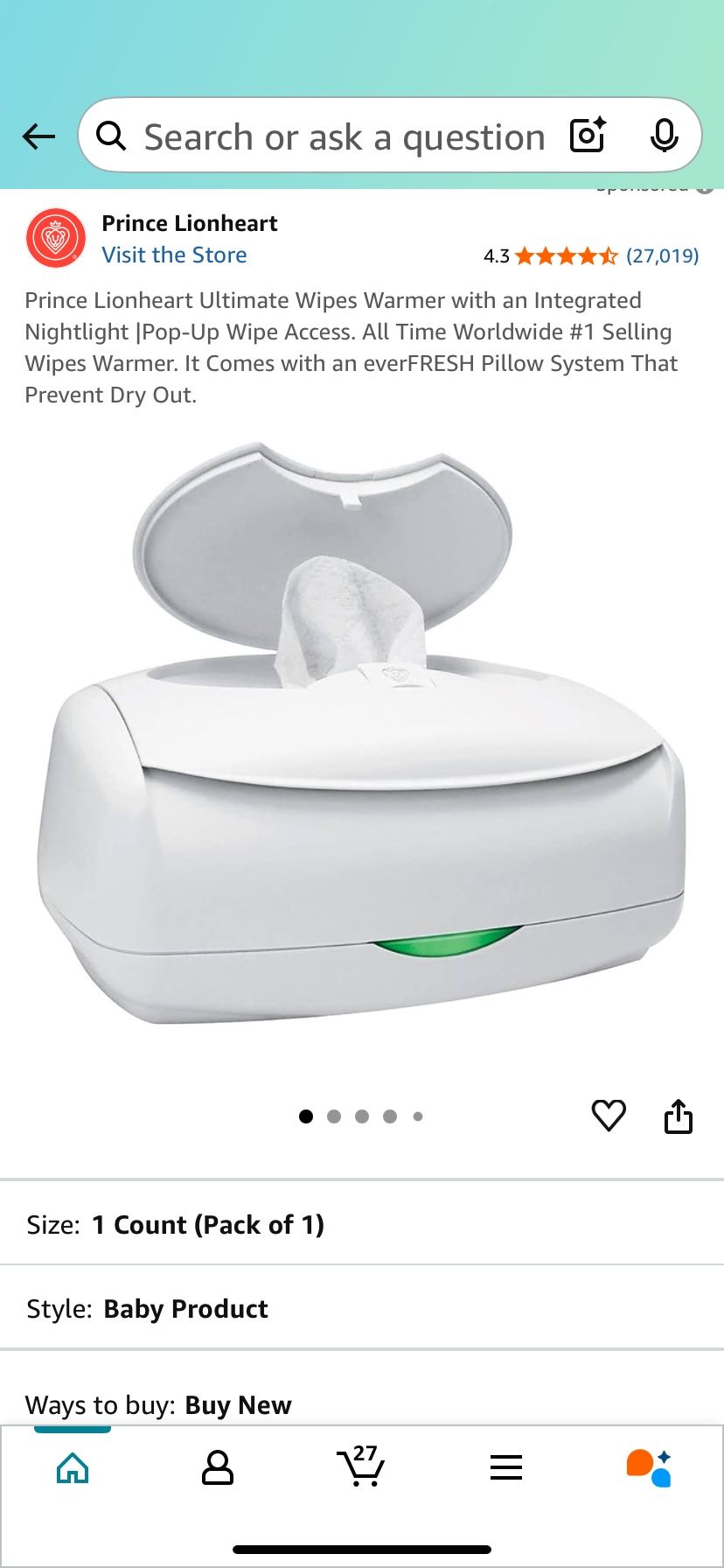 Prince Lionheart wipes, warmer
