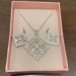 Avon Marie Sophie Silver Necklace Earring Set