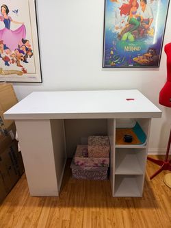 White Craft Desk with Built-In Shelves
