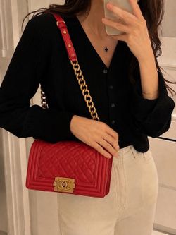 Authentic Chanel Boy Bag Small Caviar Red