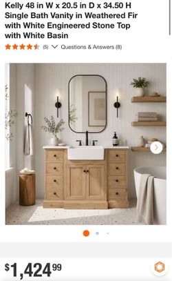 Kelly 48 in W x 20.5 in D x 34.50 H Single Bath Vanity in Weathered Fir with White Engineered Stone Top with White Basin