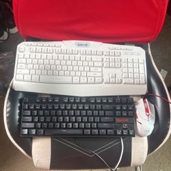 2 red dragon gaming keyboards and one mouse 