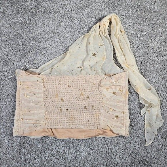 Torrid Shirt Womens Large Cream Chiffon One Shoulder Crop Top Star Moon Clusters
