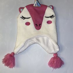 Pink And White Unicorn Beanie 