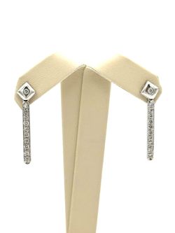 14K WHITE GOLD 4.67 GRAMS GENUINE DIAMOND BAR DROP EARRINGS USED