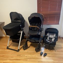 2022 Nuna Mixx Next Stroller With Car Seat And Bassinet With Stand. Manufactured in 2022