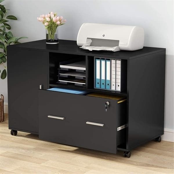 Tribesigns Large File Cabinet with Lock and Drawer, Modern Mobile Lateral Filing Cabinet Printer Stand Legal/Letter / A4 Size with Wheels and Storage