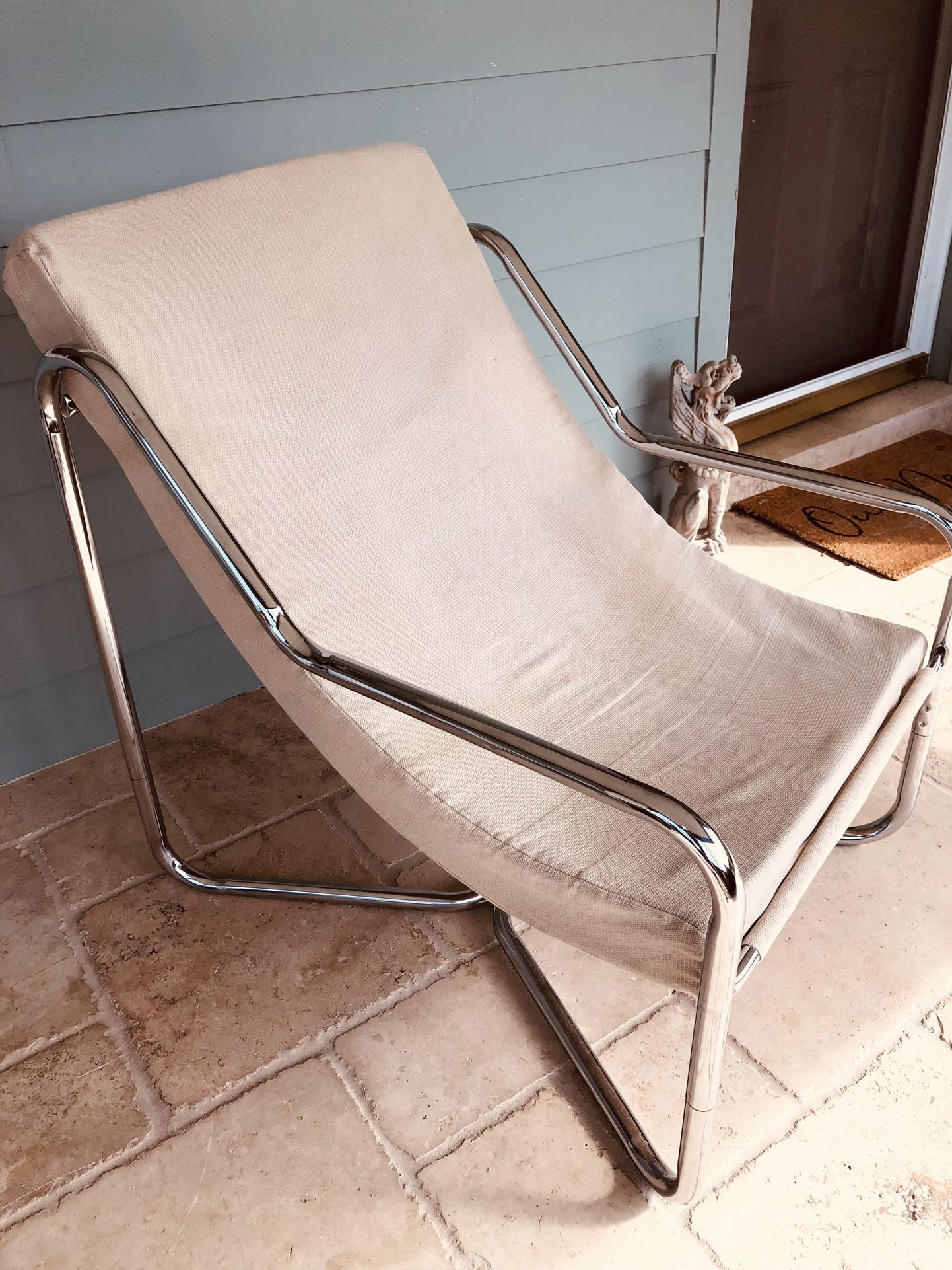 Vintage 1970’s Mid Century Modern Chrome Sling Lounge Chair