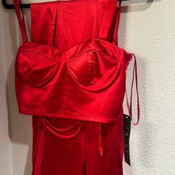 Red Satin 2 Piece BRAND NEW WITH TAG