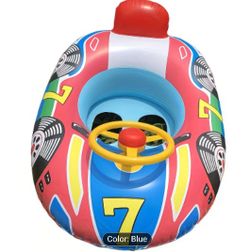 Kids' Swim Float Ring with Steering Handle & Horn, Racing Theme, Inflatable Water Seat for Children, PVC Material, Ages 3-6 - Dual Pack