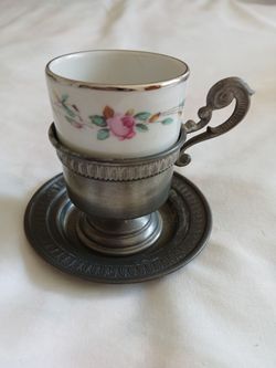 Vintage Porcelain And Metal Cup And Saucer