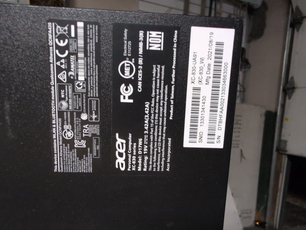 Personal Acer Computer With Monitor