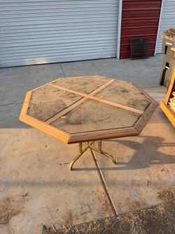 Free table. Oak and glass with gold legs.