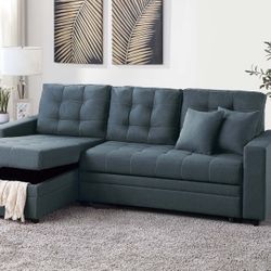   2-Pcs Sectional  W/ Pull-out Bed Reversible Chaise W /storage.   Bonito Set  De Sofa Cama Y Chaise Con Baul  Nuevo En Caja 