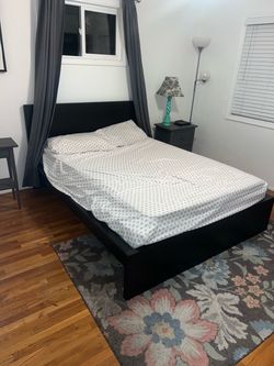 Queen Size Bed Frame with Mattress – Black Platform Bed