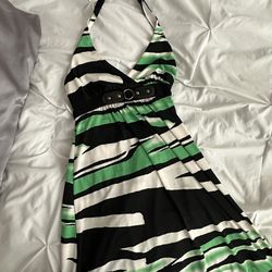 black white and green halter dress