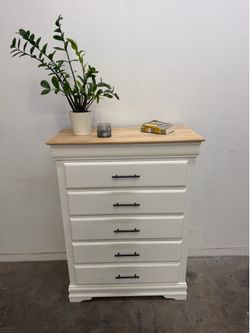 Refinished 5-Drawer Solid Wood Dresser – Modern White & Natural Wood