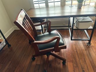 Great industrial looking desk and gorgeous chair