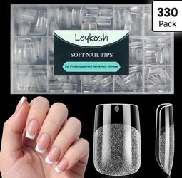 Short Square Nail Tips, 15 Sizes 330 PCS Clear Gel Tips