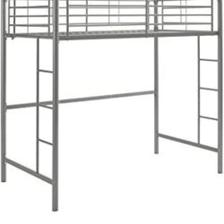 Silver Metal Twin over Loft Bunk Bed Twin Size Bedframe with Ladder