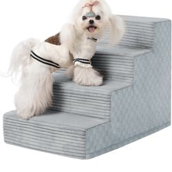 Dog Stairs for Small Dogs,17.5" H,4-Step Dog Steps for Bed and Couch with High Density Foam,Non-Slip Pet Steps for Doggy and Cat,Pet Stairs with a Was
