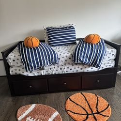 HEMNES Daybed frame with 3 drawers, black-brown, 2 Twin mattress Included