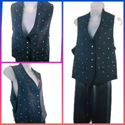 Todd Oldham Vintage Silk Vest All Over Rhinestones Designer