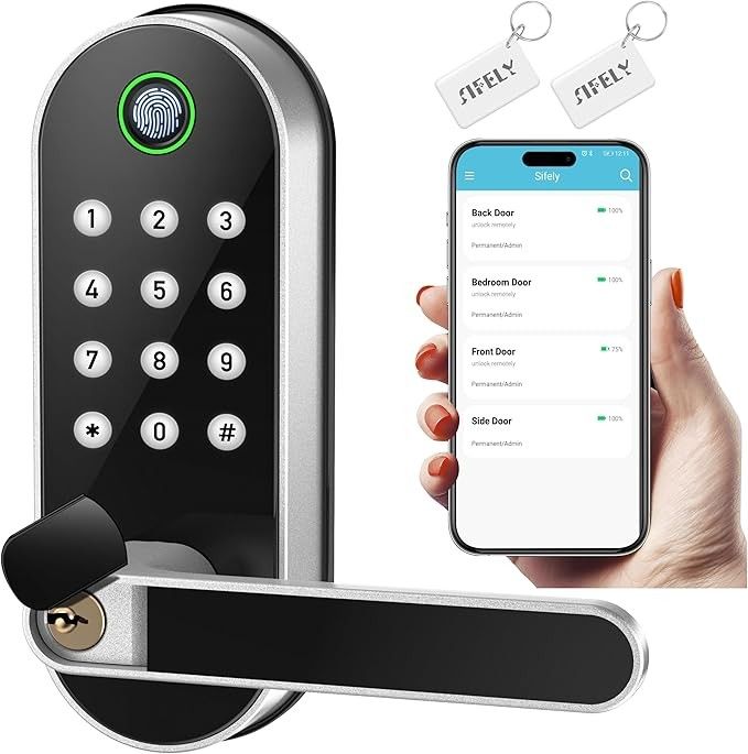 Keyless-Entry Fingerprint Smart Door Lock: Sifely Digital Electronic Lock with Code Passcode, Electric Door Knob, Biometric Door Handle