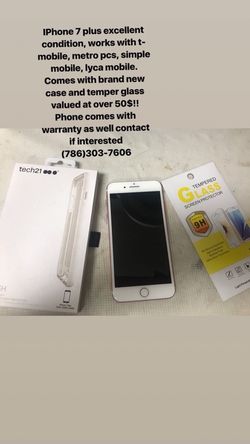 iPhone 7 Plus works with T-Mobile Simple Mobile Lyca Mobile Metro-PCs, comes with NEW case & temper glass & store warranty