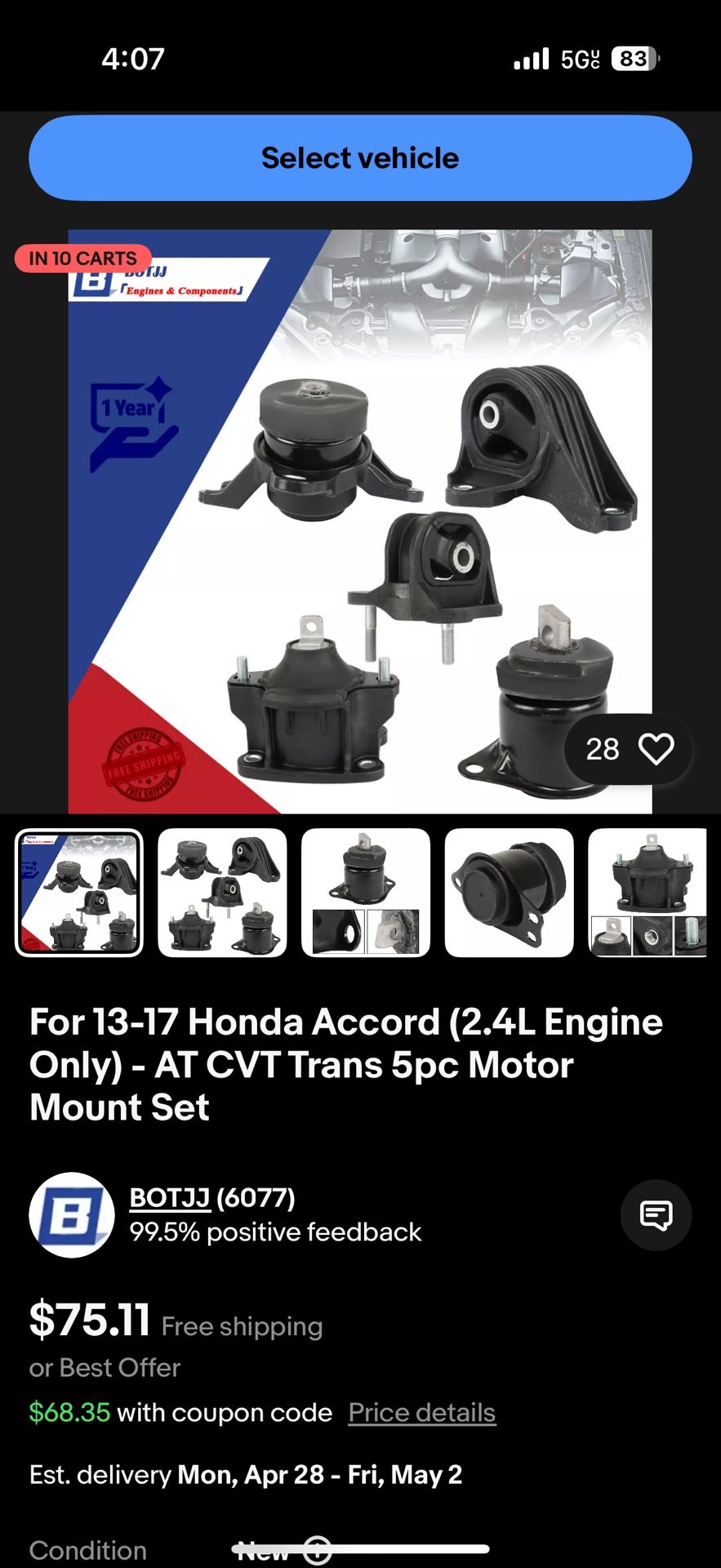 Engine Mounts 2013 Honda Accord