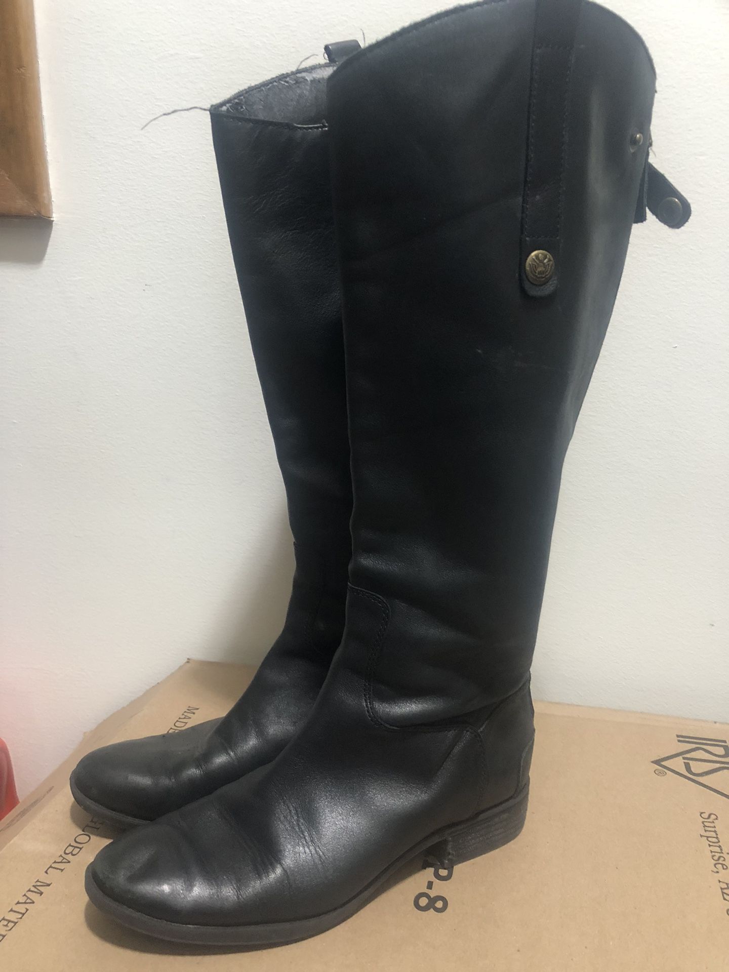Sam Edelman Penny Riding Boot Womens Black Calf Black Leather Zipper Sz 9M