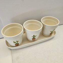 Rae Dunn Ceramic Cactus Planters – Set of 3 with Matching Tray | Minimalist Farmhouse Decor