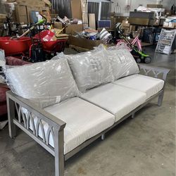 Assembled New Outdoor Aluminum 3-Seat Sofa Patio Couch with 5.9'' Thick Cushions Weather-Resistant