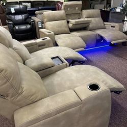 Furniture- Zero Gravity Fabric Power Recliner Sofa- Greymel 
