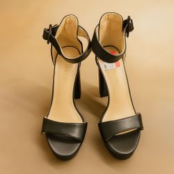 DISCOUNTED PRICE FOR TODAY - black open-toe ankle-strap high-heeled sandals- PICK UP NOW