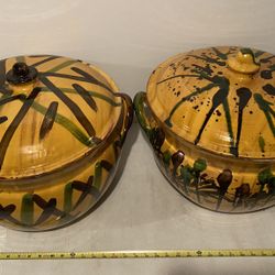 CERAMIC VASE OR JAR WITH LID - ANTIQUE BEATIFUL AND COLORED - YELLOW  - GREEN - BROWN -  HEIGHT 16”  $100,00 EACH 