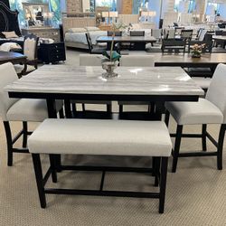 Dining Set 5pc Mármol Top With Fabric Chairs 