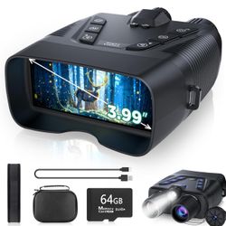 Night Vision Goggles, 58MP Full-Color 4K Night Vision Binoculars with 10000mAh Fast Charging Battery, 64GB Card, 3.99" Screen and 1968FT Viewing Range