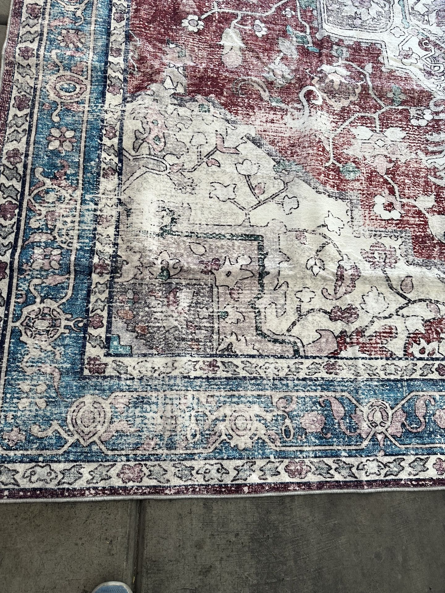RUG. #562, Boho Retro. 8x10. Red/Blue.