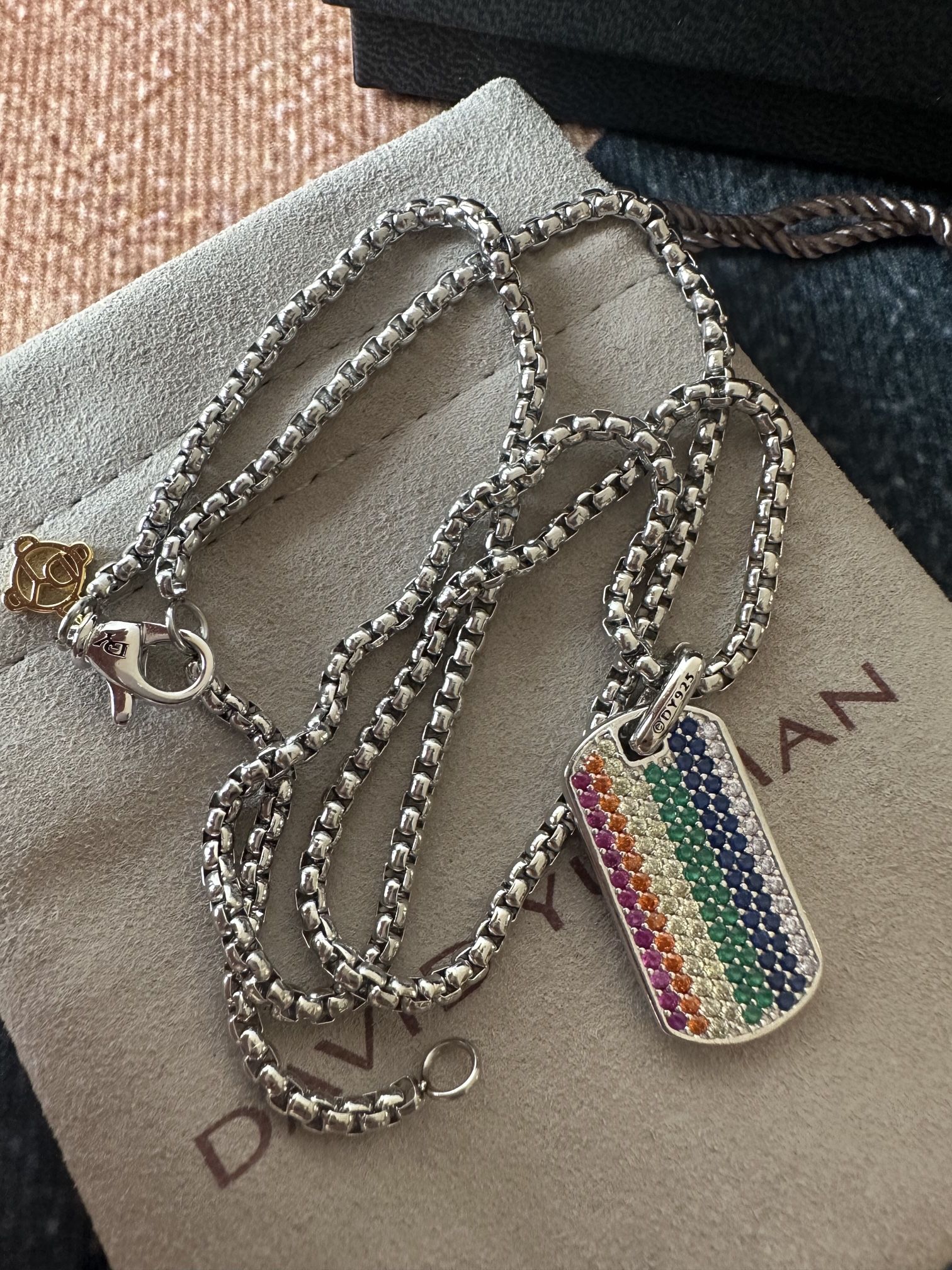 David Yurman Colorful Dog Tag Pendant Necklace