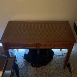 Glass Top Wicker Desk