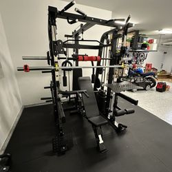 Smith Machine 300 | Adjustable Bench | 245lb Cast Iron Olympic Weights | 7ft Olympic Bar | Fitness | Gym Equipment | FREE DELIVERY/INSTALLTION 🚚 