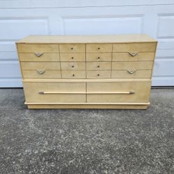 56" Mid-Century Modern Wood Beige Tan Dresser Chest MCM Vintage Furniture _ All Drawers Slide Smoothly