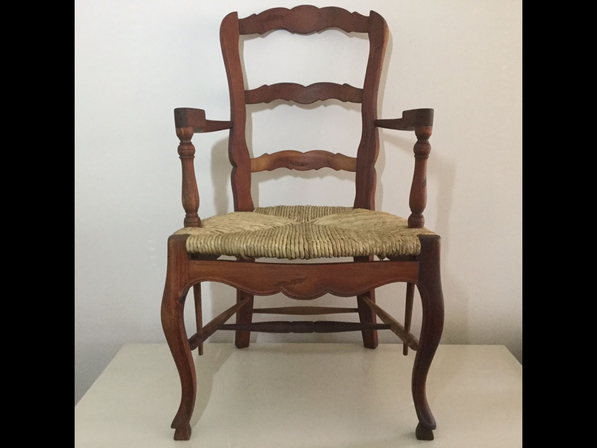 Mid-Century Antique French Provincial ARM CHAIR with RUSH SEATING (NOT A REPRODUCTION) in Excellent Condition, $195