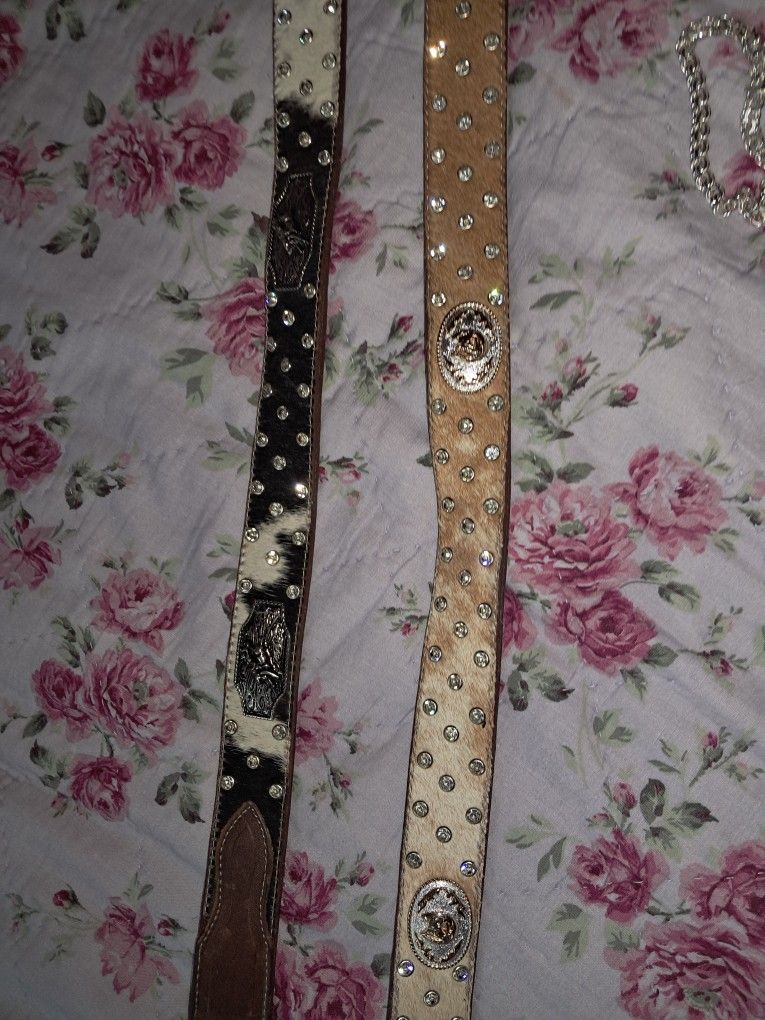 Real Leather Chrome Gold Belts 