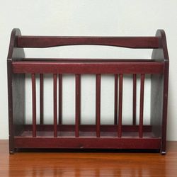 Vintage Wooden Spindle Woven Panels Magazine Holder Rack