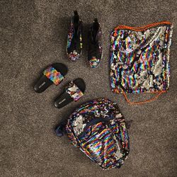 JCREW Sequin BOOKBAG, SLIDES, SNEAKERS, SAK BAG