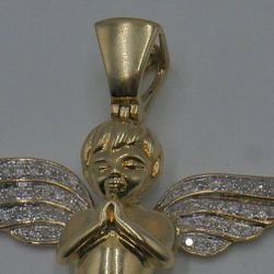 10KT YELLOW GOLD ANGEL PENDANT 12.4 GRAMS WITH 66 DIAMONDS 0.50 PTS MINT. 843018-2