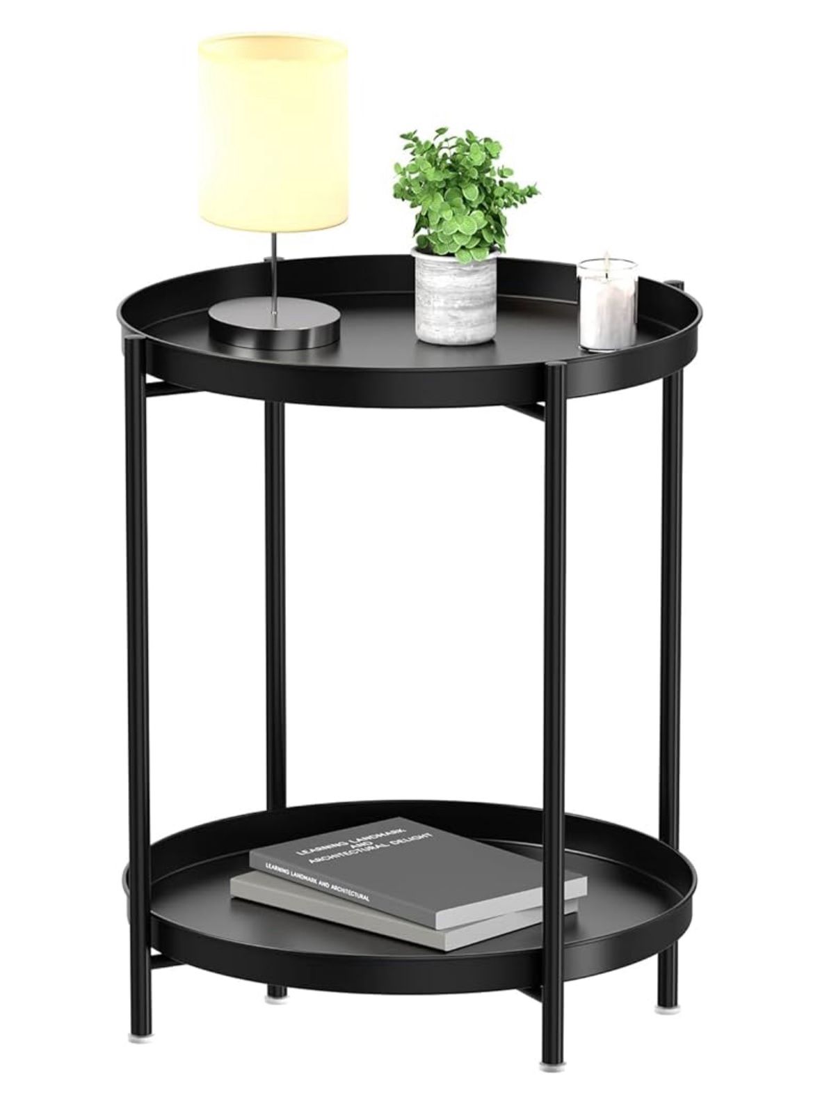 EKNITEY 2 Tier End Table - Metal Side Table Waterproof Small Sofa Coffee Side Tables Bedroom Indoor Outdoor 